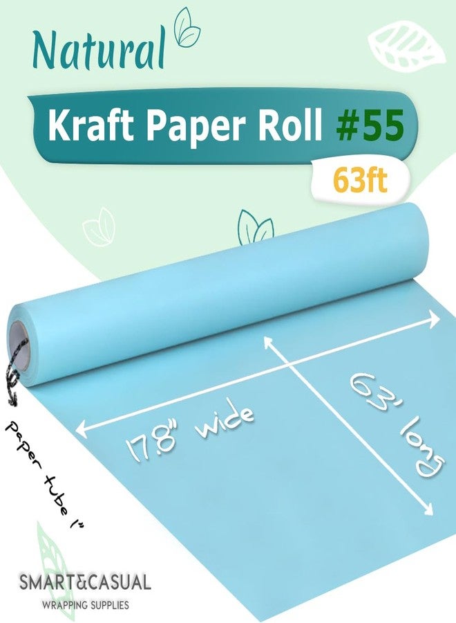SMART&CASUAL 17.8" x 760" (63') Light Blue Kraft Craft Paper Roll for Gift Wrapping Bulletin Board Bouquet Flower Kids Art Packing Parcel Table Covering 80GSM 55LB (Light Blue, 17.8" x 63') - Image 2